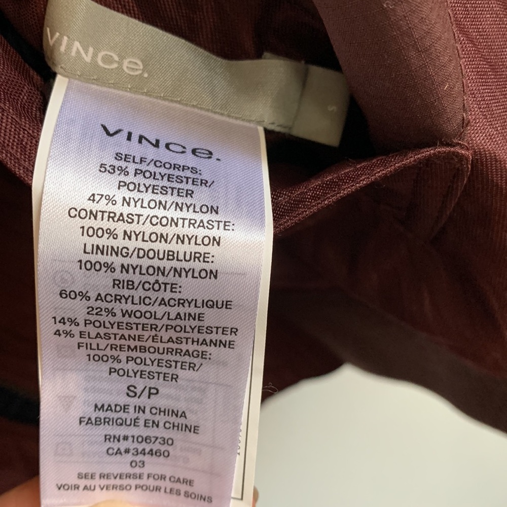 NWOT Vince REVERSIBLE 5-pkt Flight Jacket Navy Quilted  and Merlot Patchwork - Picture 10 of 12